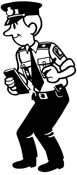 Policeman with ticket book in hand vinyl sticker. Customize on line. Law and Order 057-0174
